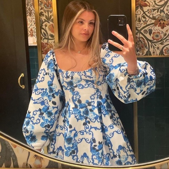 ASOS Mini Skater dress with Blue and White Design - Picture 3 of 8